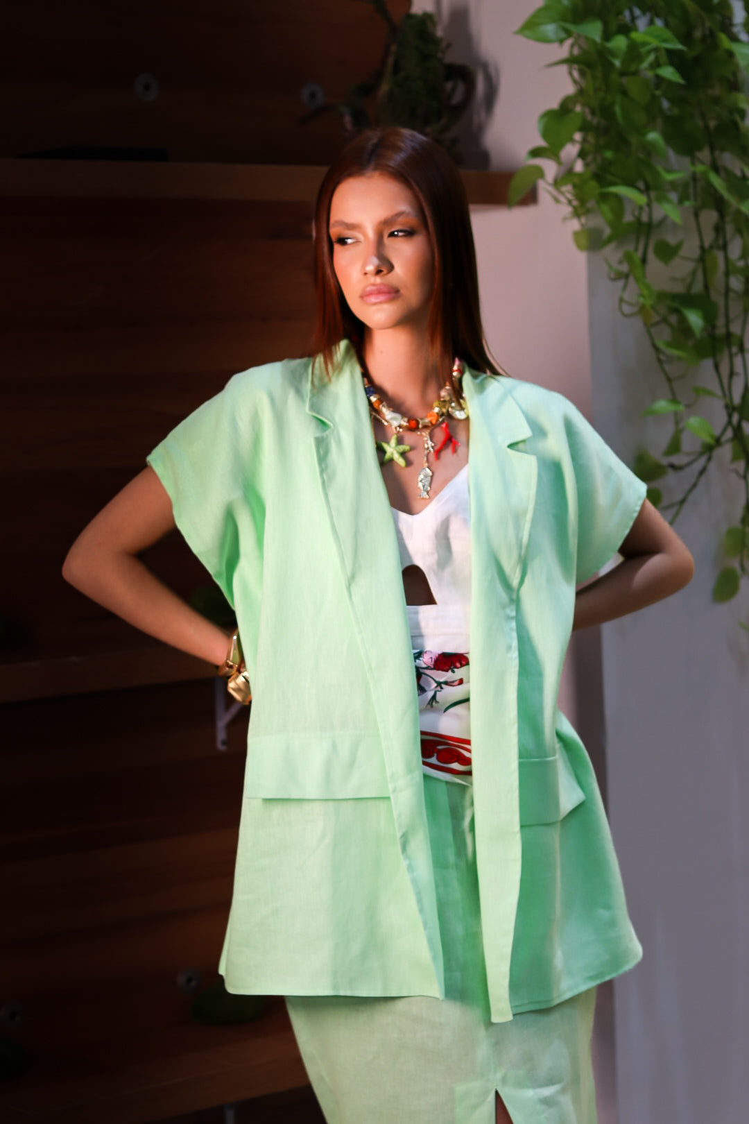 Max colete Paula em linho